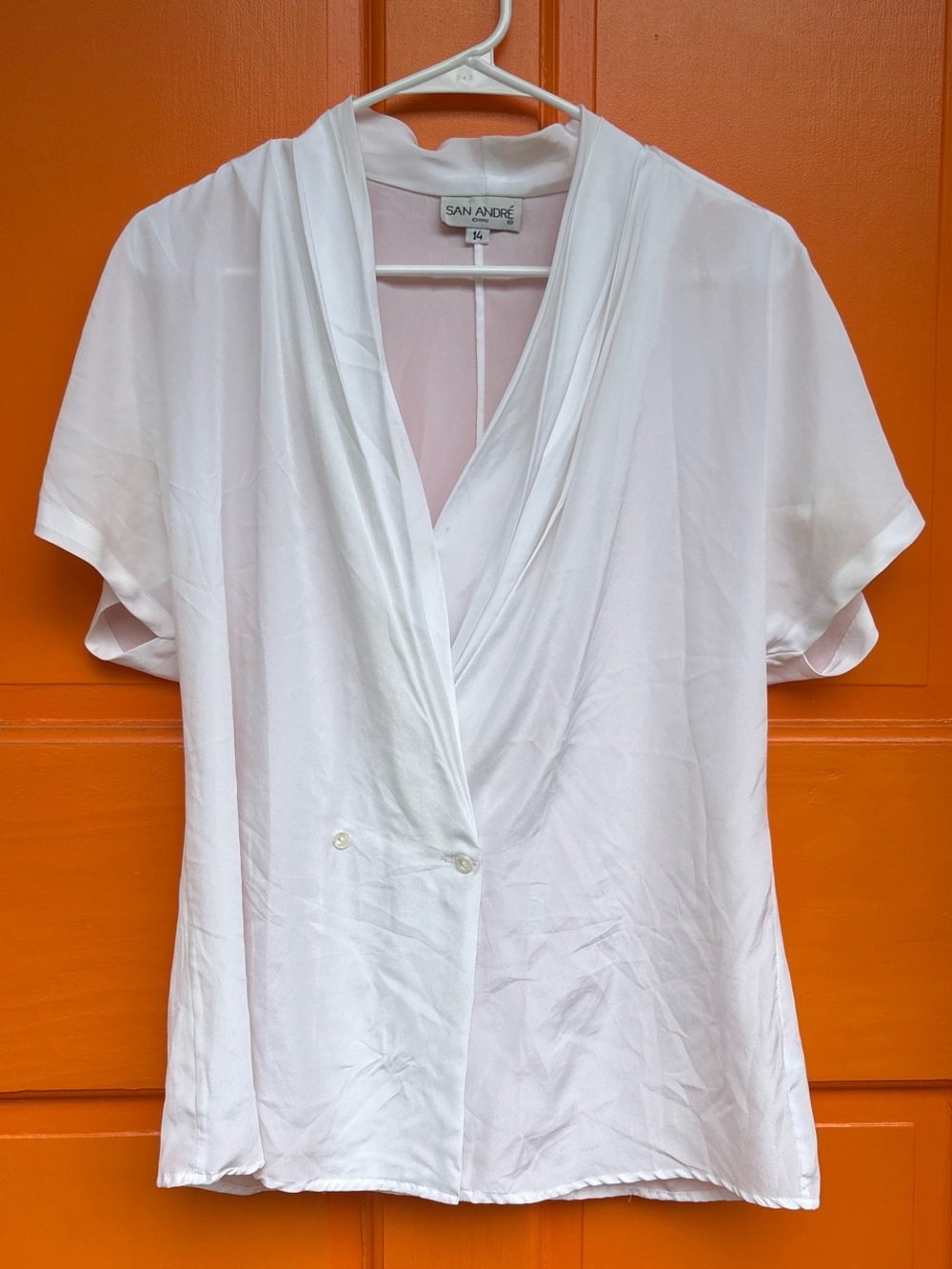 White Draped Short-Sleeve Wrap Blouse
